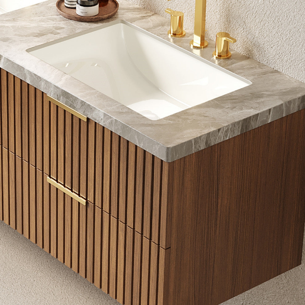 Wall-mounted Plywood Bathroom Storage Cabinet With Two Basins