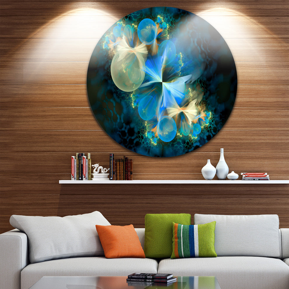 Fractal 3D Blue Bubbles, Abstract Art Large Disc Metal Wall Art, 23"