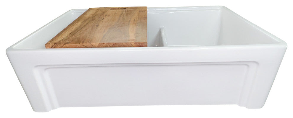 33" Double Bowl Workstation Fireclay Apron Sink With Cutting Board