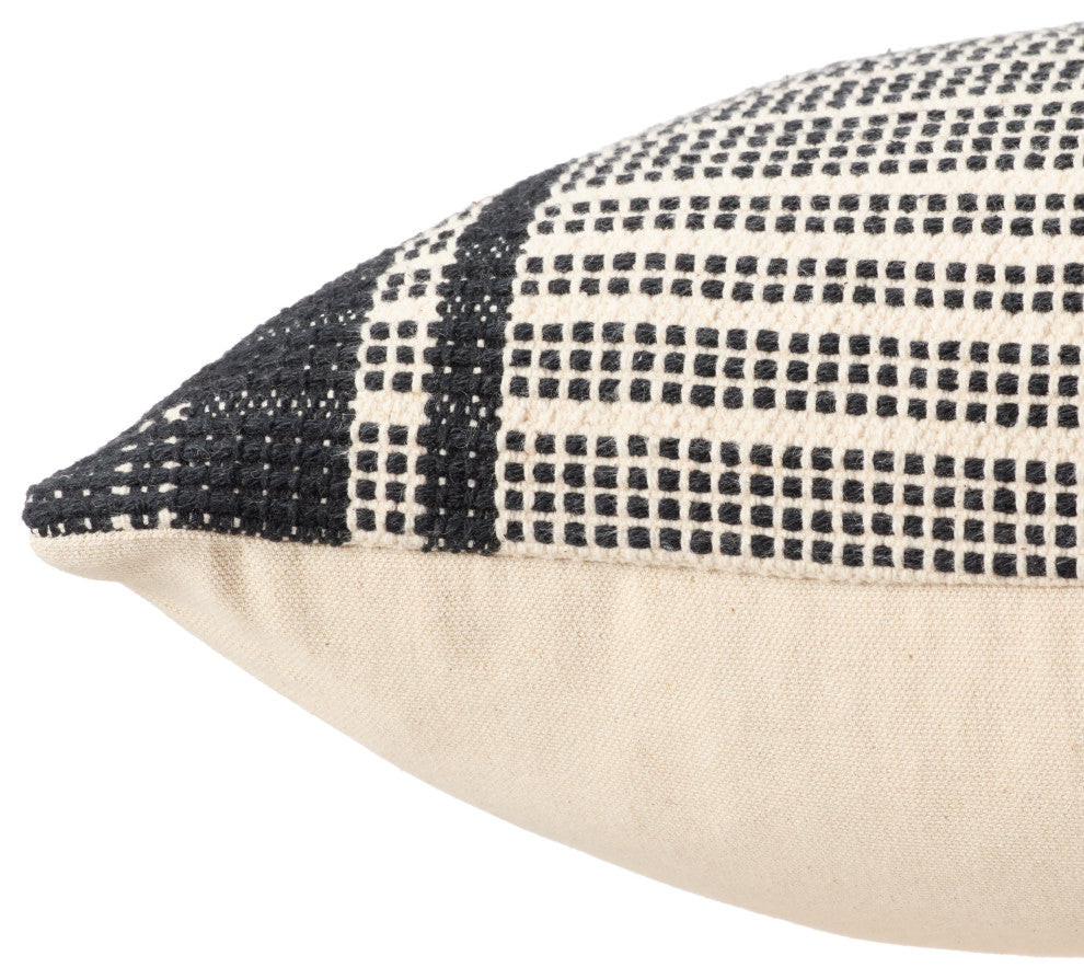 Zita Striped Cream/ Black Down Pillow 13"X21" Lumbar, Down Fill