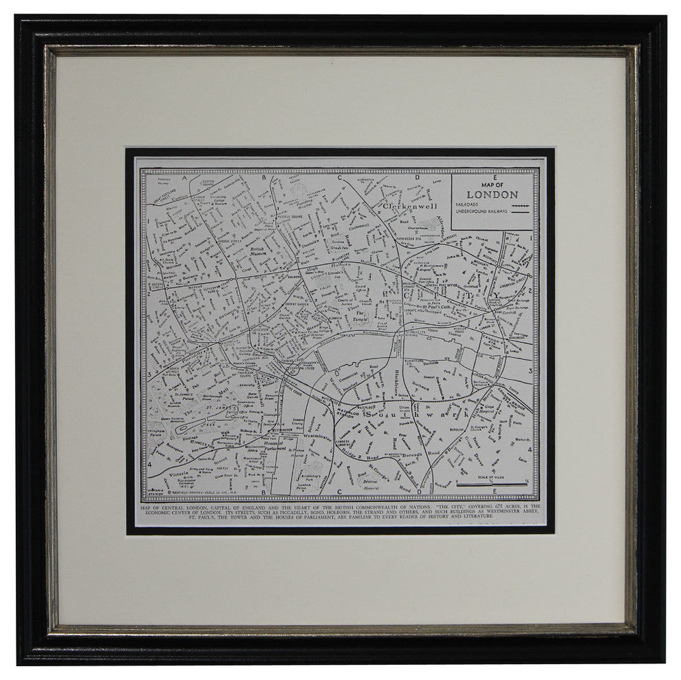 Vintage London, England Map, Framed Original London Map- Authentic 1940s