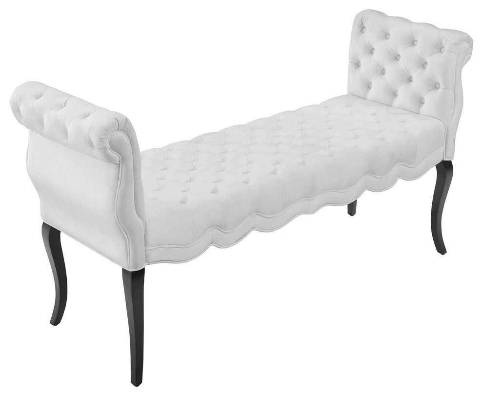 Modern Tufted Accent Chair Bench, Velvet White