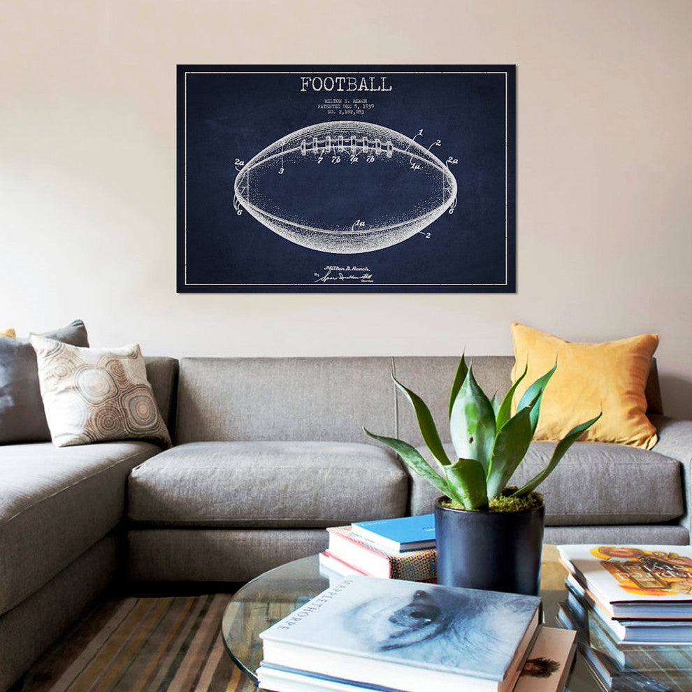 "Football Navy Blue Patent Blueprint" by Aged Pixel, Canvas Print, 26"x18"