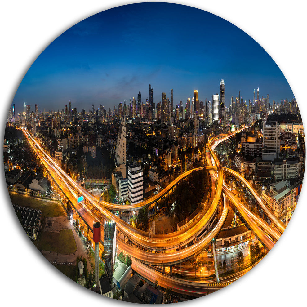 Highway And Main Traffic Bangkok, Cityscape Disc Metal Wall Art, 23"