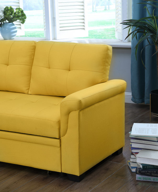 Lucca Linen Reversible Sleeper Sectional Sofa, Yellow