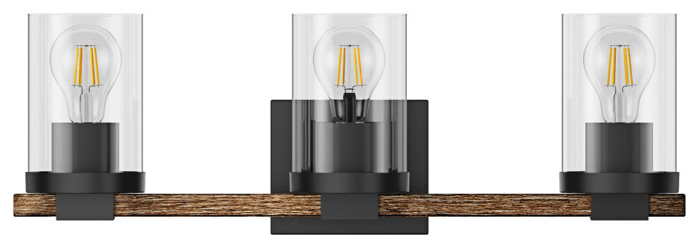 Farmhouse Black 3-Light Cylinder Clear Glass Vanity Light for Bathroom