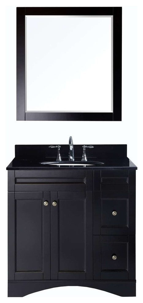 Virtu Elise 36" Single Bathroom Vanity, Espresso, Black Granite Top, Mirror