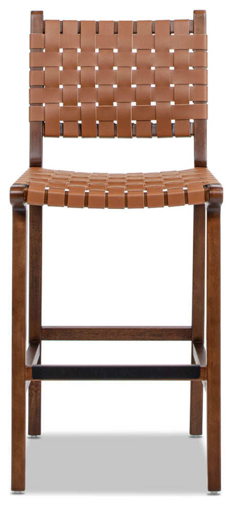 Andre 26" Woven Faux Leather Counter Stool, Pecan Brown
