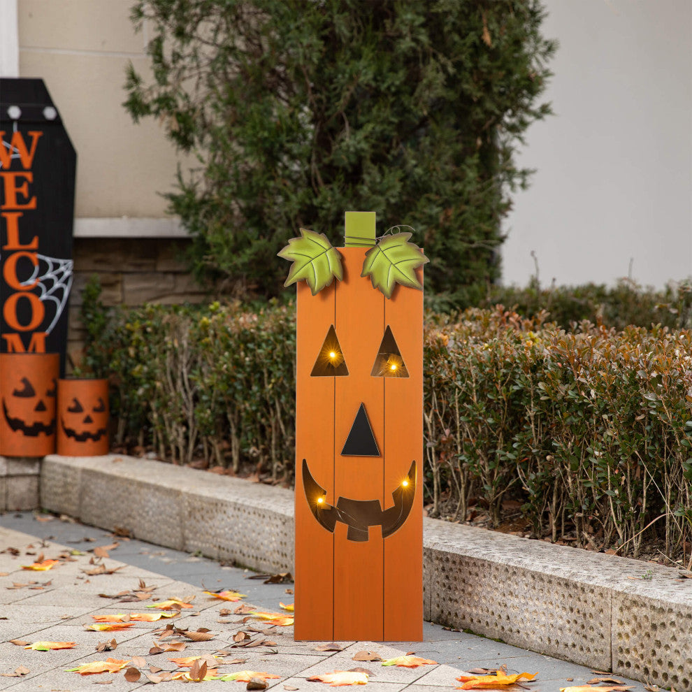 30" Height Lighted Halloween Wooden Pumpkin Porch Decor