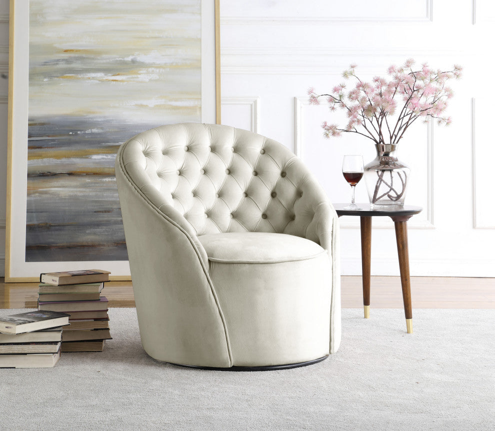 Alessio Velvet Upholstered Accent Chair, Cream