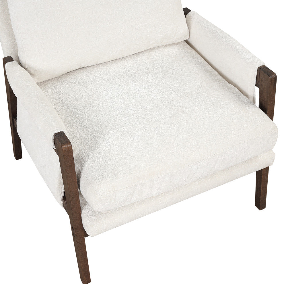 GDF Studio Mid-Century Modern Velvet Accent Chair, Rubber Wood Frame, White