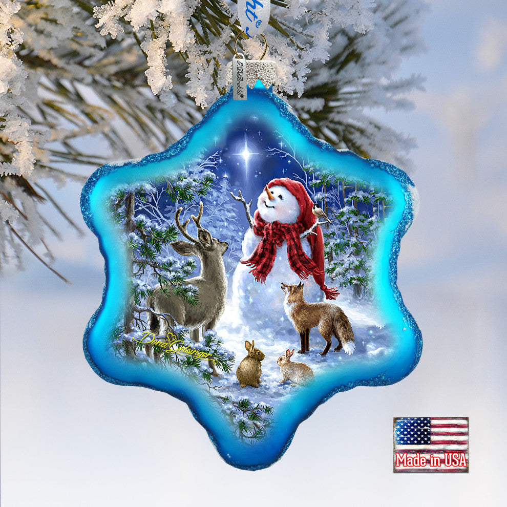 Heaven With Snowman Glass Ornament