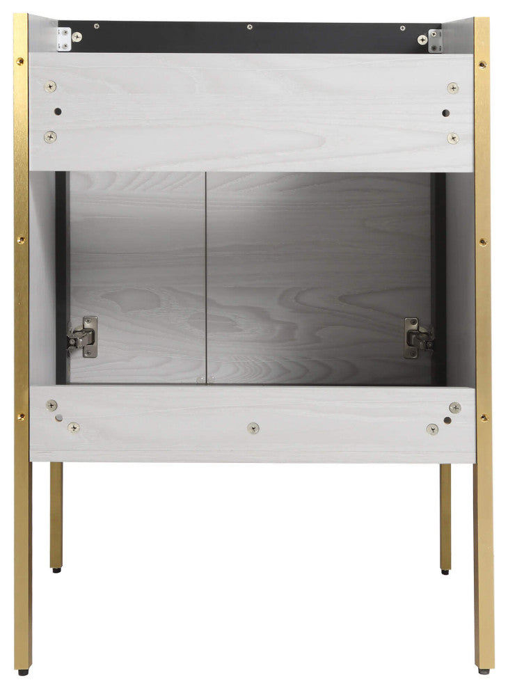 Oakville Bath Vanity, Ceramic Sink, Mild Grey Oak, 24 Inch, Satin Brass Hardware