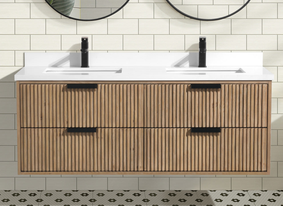 Ari Kitchen and Bath San Diego Bath Vanity, Weathered Fir, 55", Floating