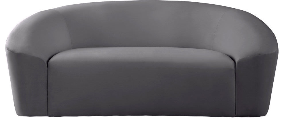 Riley Velvet Upholstered Rounded Loveseat, Gray