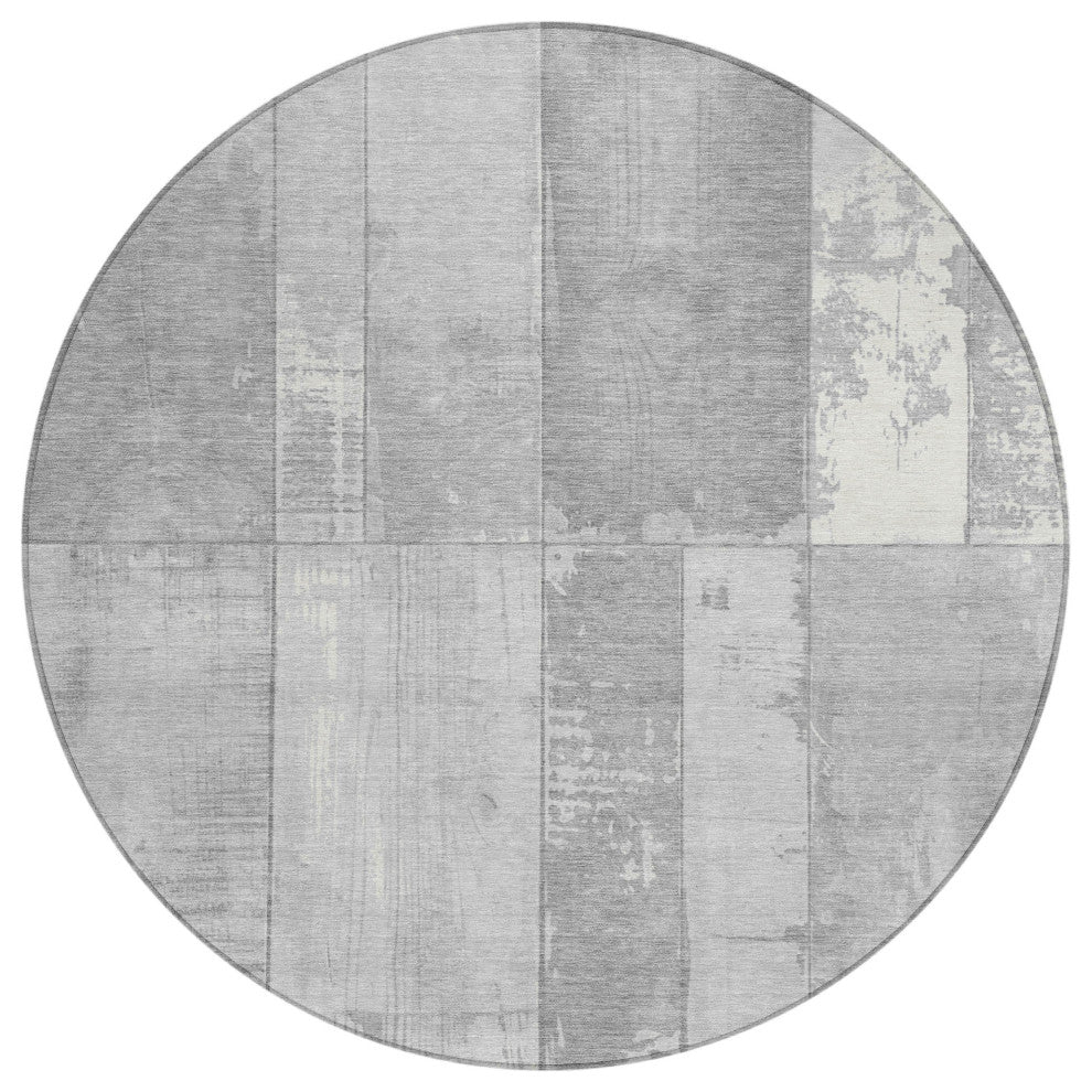 Machine Washable Indoor/Outdoor Chantille ACN1877 Gray 8' x 8' Round Rug