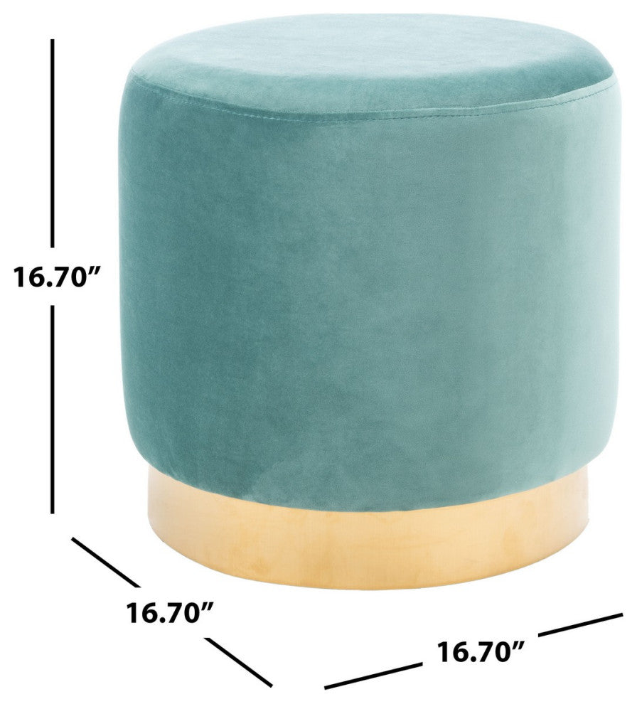 Safavieh Azai Round Ottoman, Seafoam/Gold