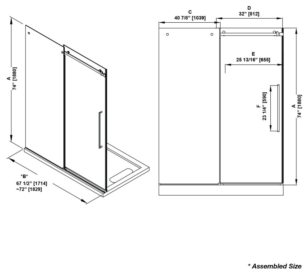 Selby Frameless Sliding Clear Alcove Shower Door, Brushed Gold, 72"