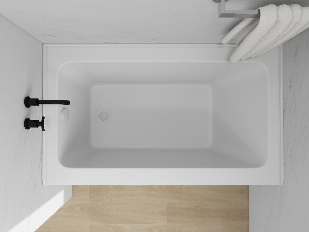 Vanity Art Alcove Soaking Acrylic Bathtub, Pure White, 54"x32", Left