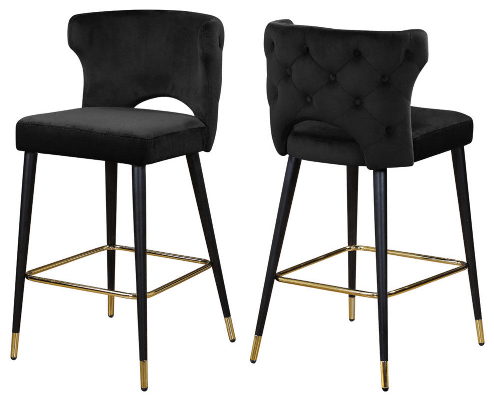 Kelly Velvet Stool (Set of 2), Black