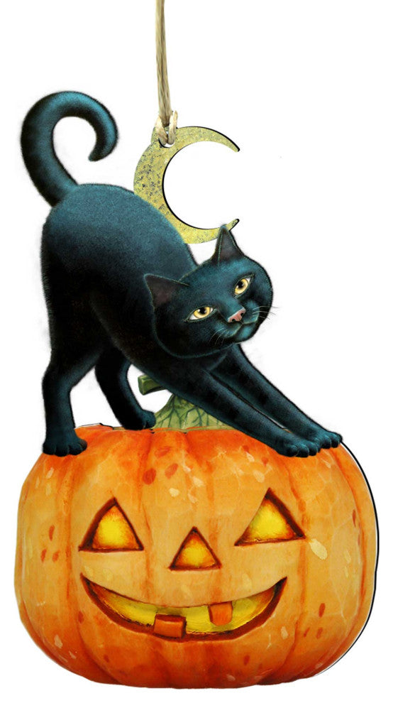 Spooky Halloween Cat Wooden Ornament