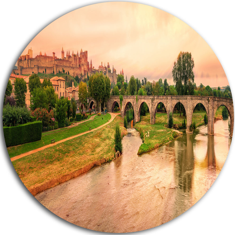 Cite De Carcassonne Panorama, Landscape Round Wall Art, 36"