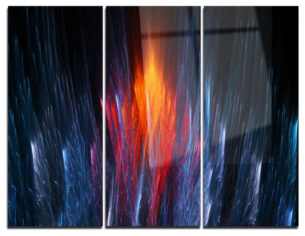 "Fractal Fire in Light Blue" Metal Wall Art, 3 Panels, 36"x28"