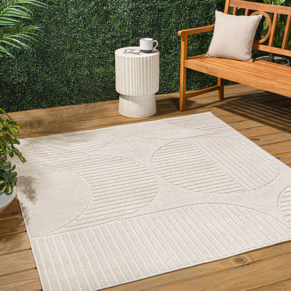 Nordby High-Low Geometric Arch Scandi Striped Indoor/Outdoor Area Rug