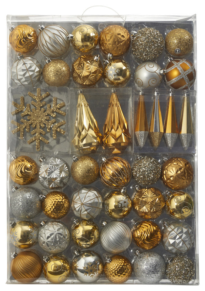 Shatterproof, 52 Count Xmas Tree Ornament Set, 80mm to 150mm With Reusable Tray