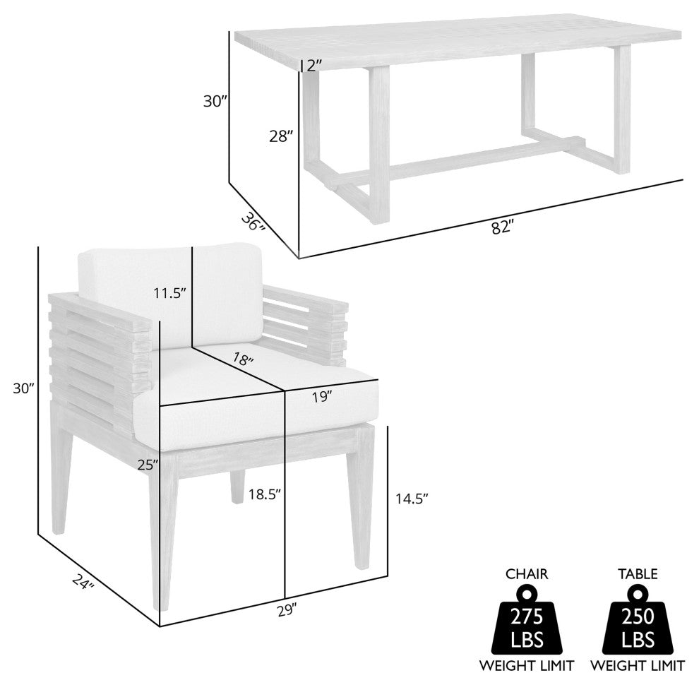 Vivid Outdoor Patio Dining Set, Olefin Cushions, Taupe, 7-Piece Set