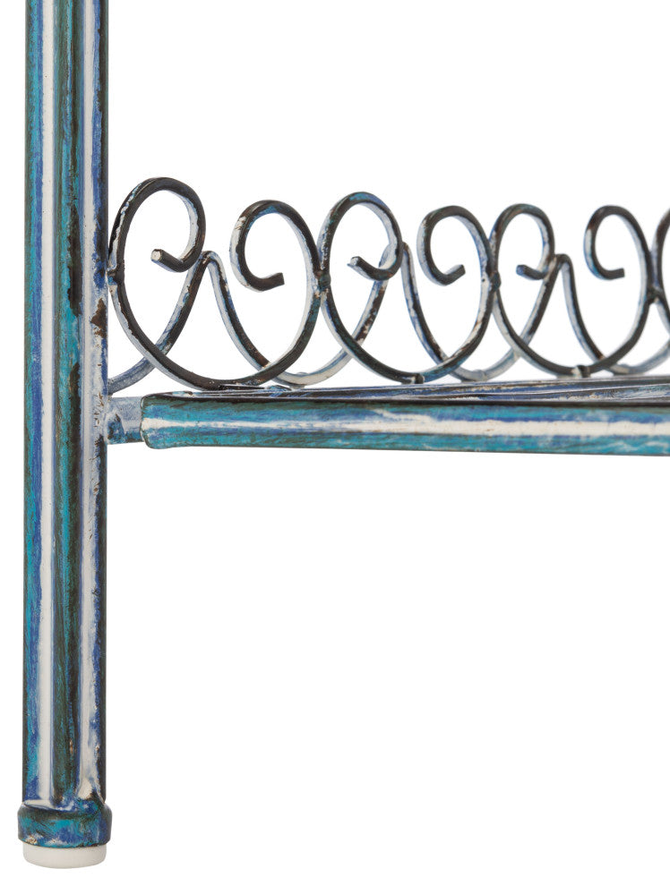 Safavieh Abarrane Wrought Iron 4-Tier Outdoor Corner Shelf Antique Blue