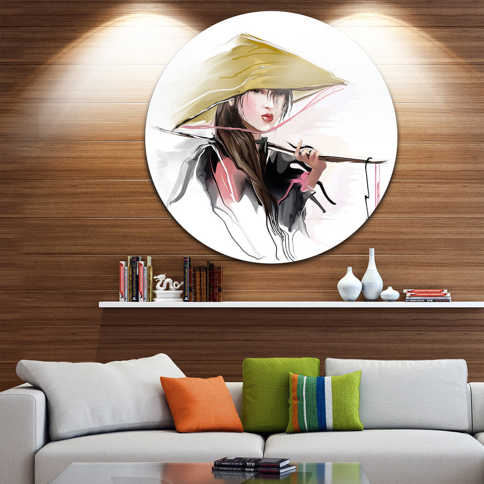 Vietnamese Woman, Digital Art Portrait Large Disc Metal Wall Art, 23"