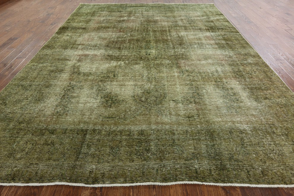 Traditional 10'x13' Oriental Green Overdyed Hand Knotted Wool Area Rug H8919
