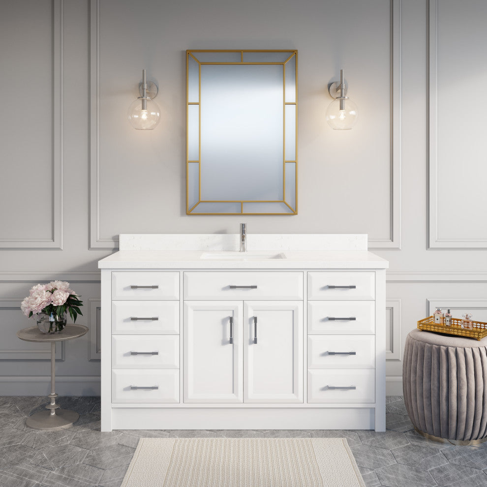 Art Bathe Calais 60'' Vanity Set, White and Solid Surface Marble