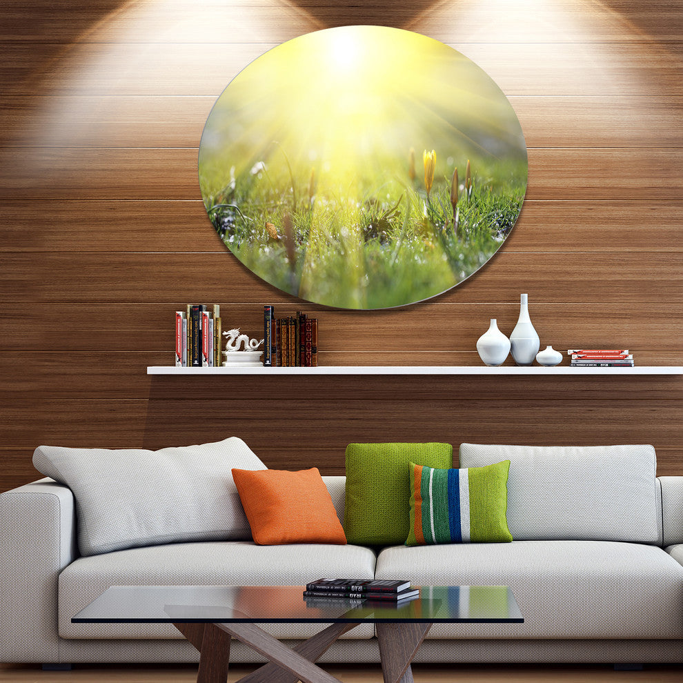 Bright Sunset Above Spring Flowers, Landscape Round Wall Art, 36"