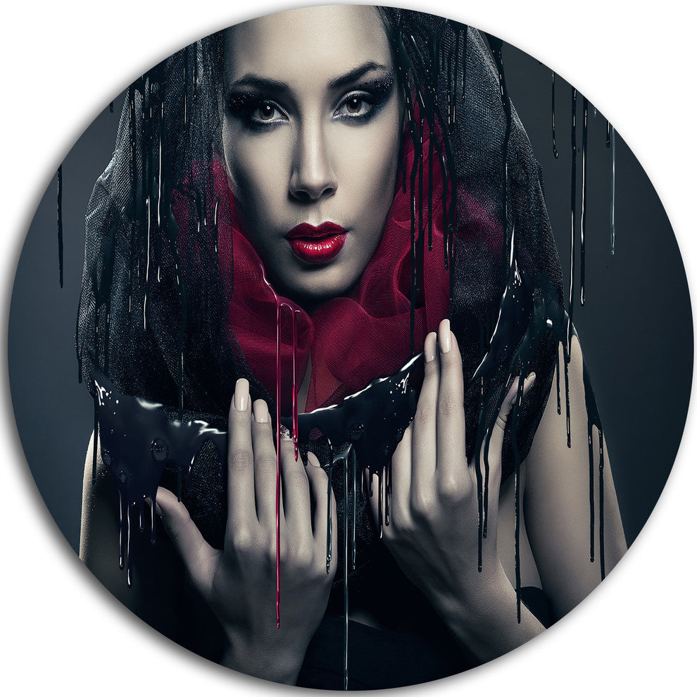 Passionate Woman In Black, Art Portrait Round Wall Art, 11"