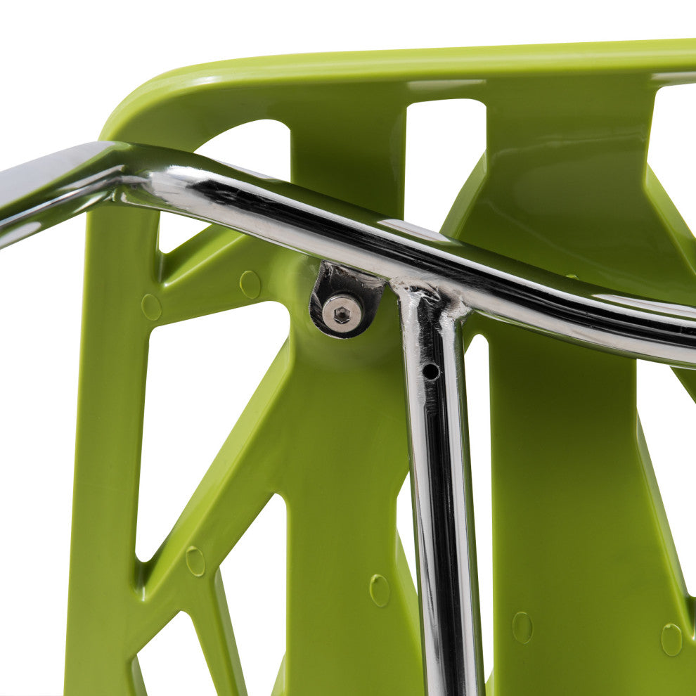 Leisuremod Asbury Plastic Stackable Dining Chair With Chromed Legs, Set of 2, Green
