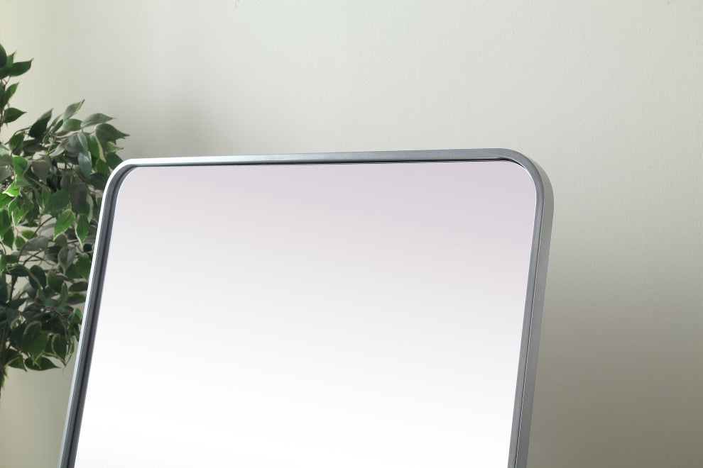 Soft Corner Metal Rectangle Full Length Mirror 30X60 Inch, Silver