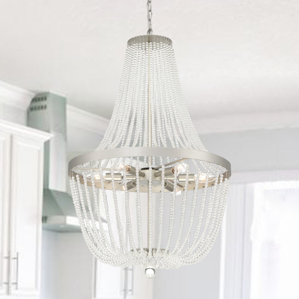 6-Light Unique Empire Chandelier With Beaded Accents, Antique Silver