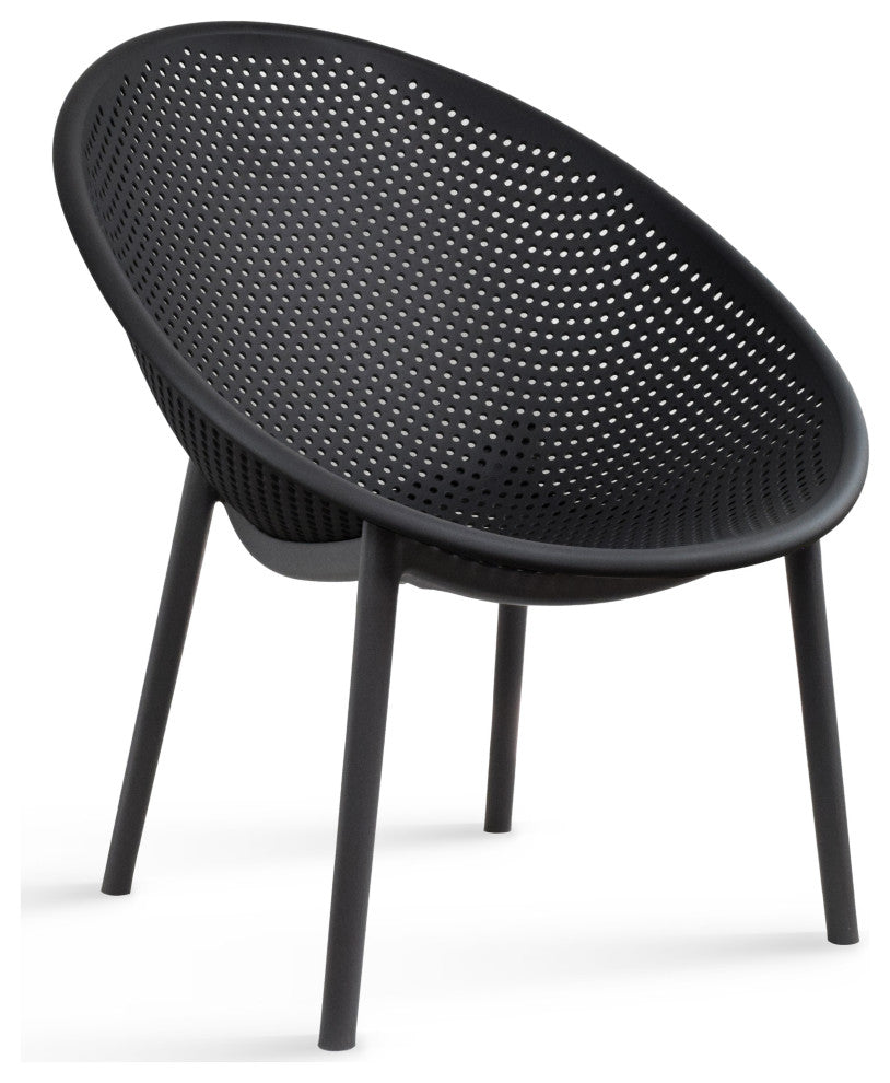 Modern Plastic Lounge Chair Perforated Egg Shaped Seat for Indoor/Outdoor, Black