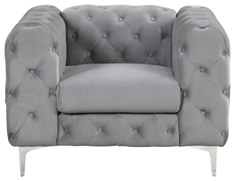 Julissa 4 Piece Velvet Living Room Set UFE, Gray