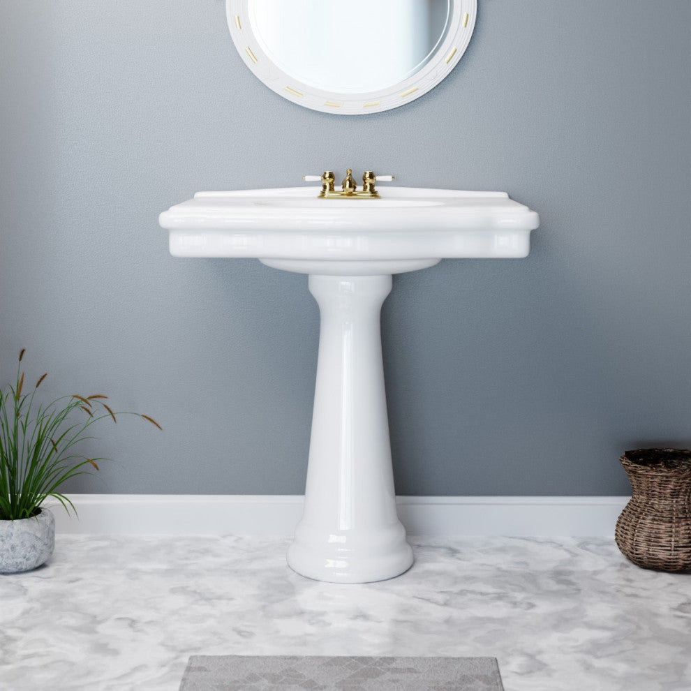 Darbyshire Pedestal Bathroom Sink White with Centerset Faucet Holes and Overflow