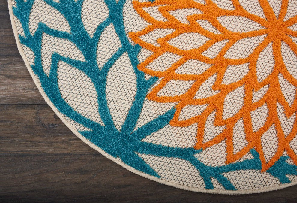 Nourison Aloha 4' x Round Multicolor Tropical Area Rug