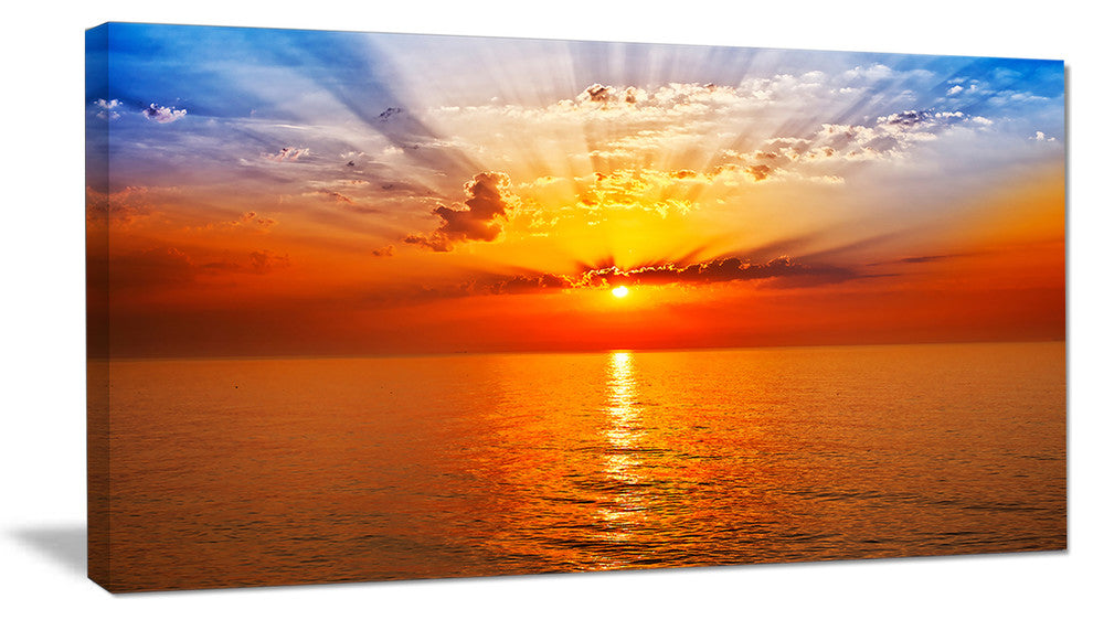 "Orange Sea Sunrise Under Blue Sky" Seashore Wall Art, 40"x20"