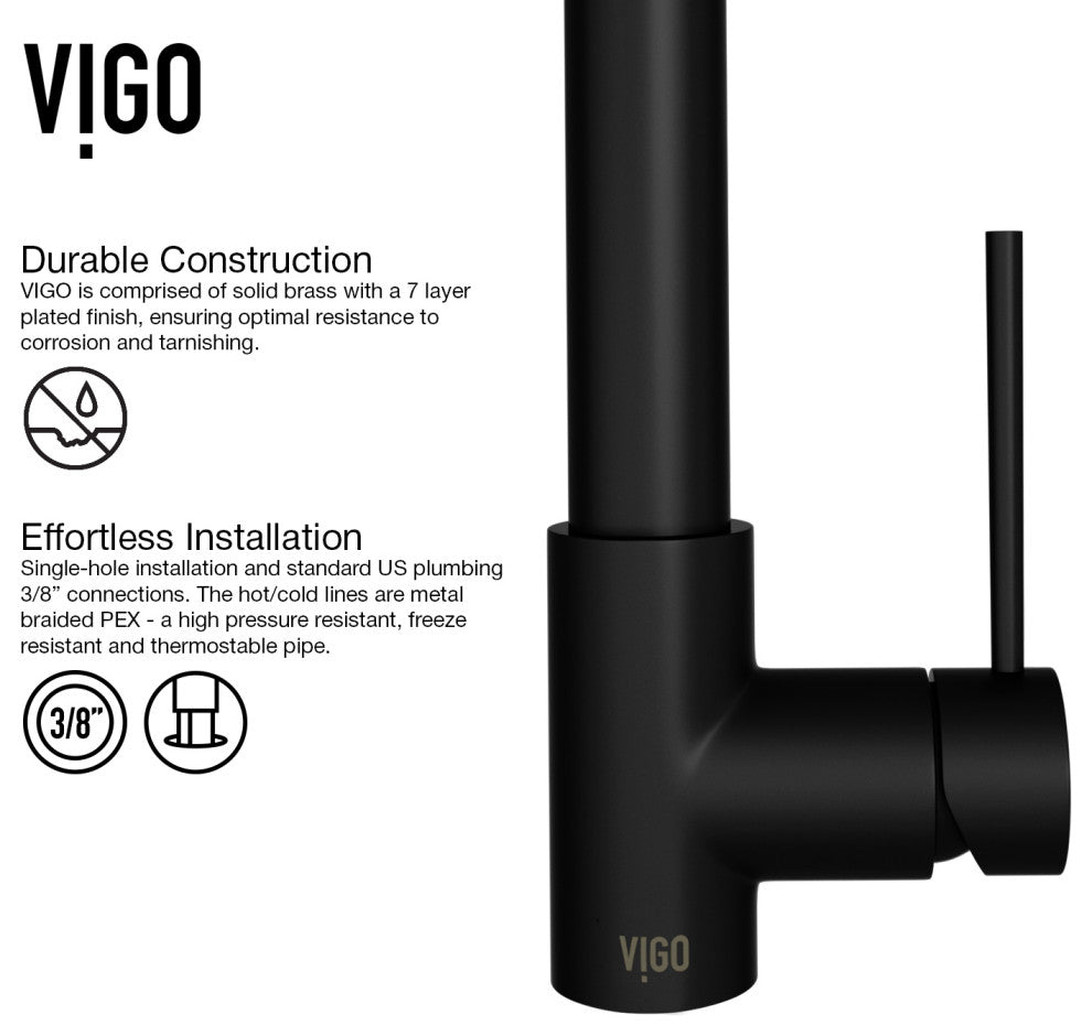 VIGO Laurelton 22" H Single Handle Pull-Down Sprayer Kitchen Faucet, Matte Black, Without Extras