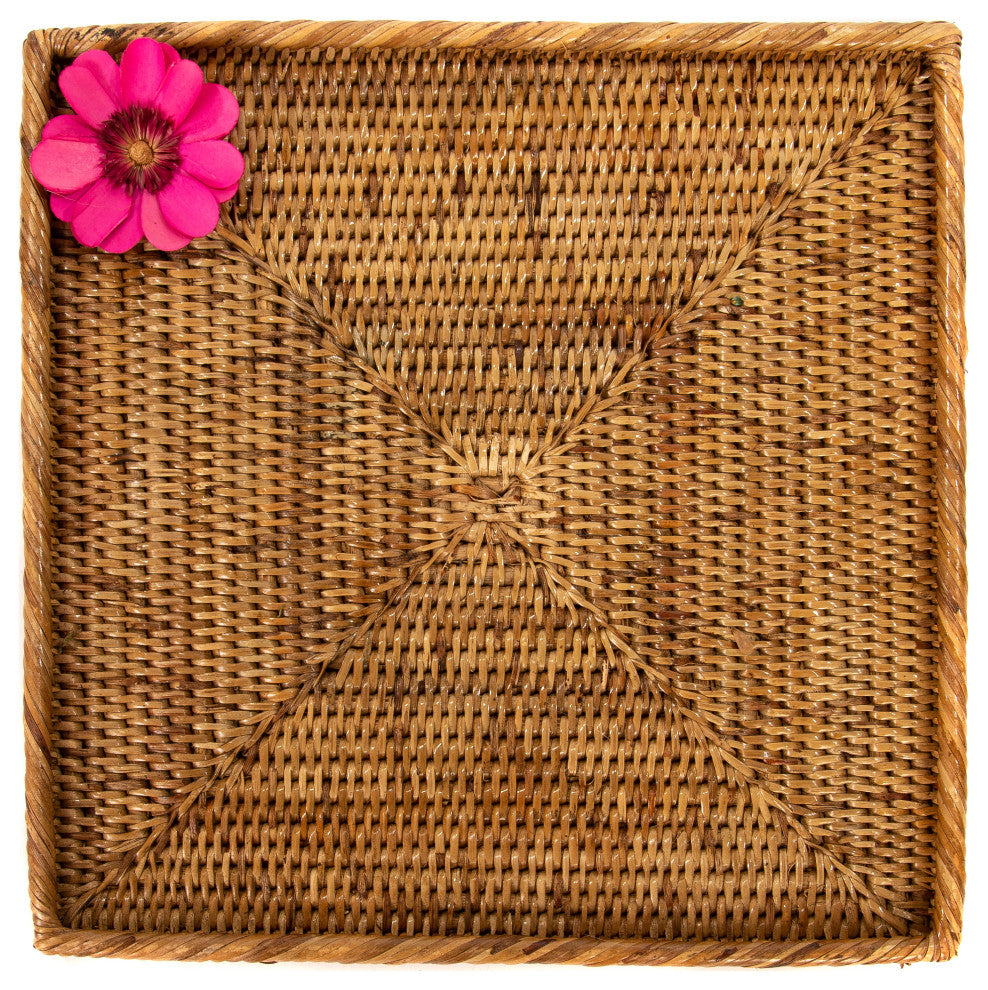 Artifacts Rattan Square Flat Tray, Honey Brown, 12"x12"x1"