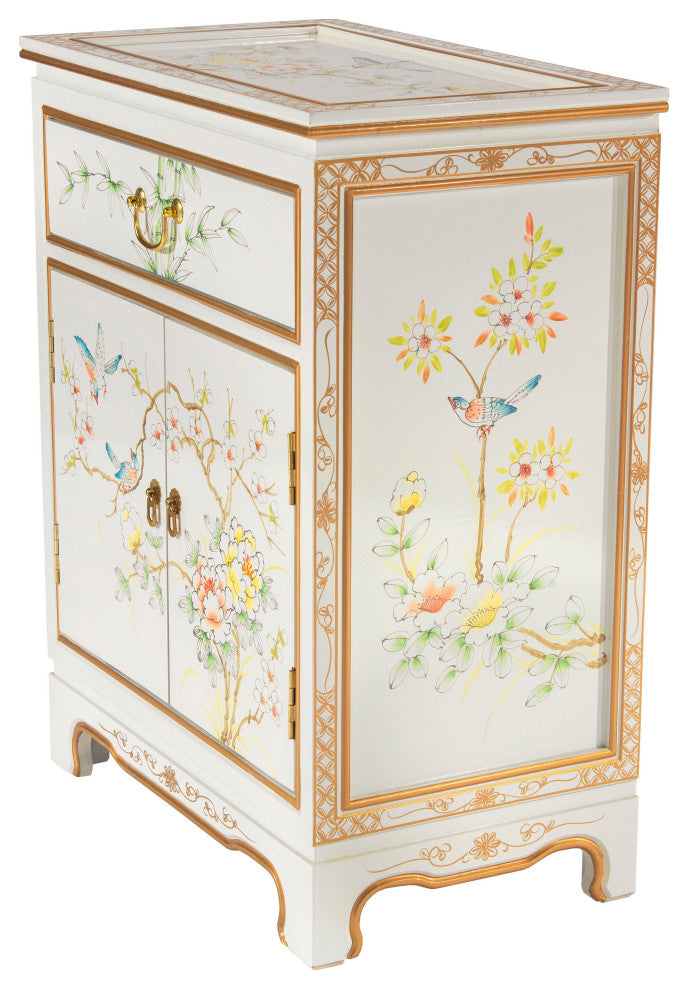 White Lacquer Cabinet Birds and Flowers