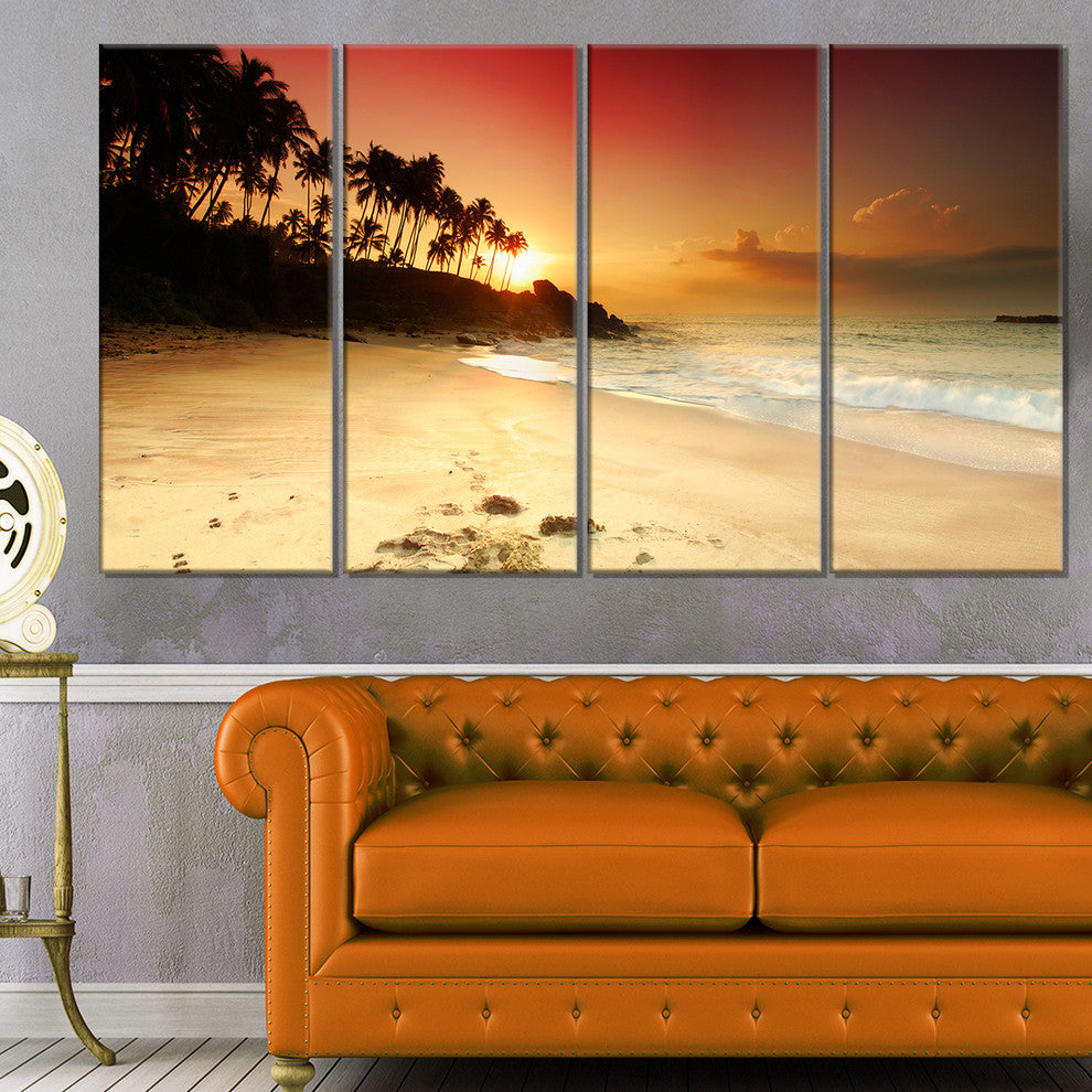 "Amazing Sunset And Beach in Sri Lanka" Seashore Wall Art, 4 Panels, 48"x28"