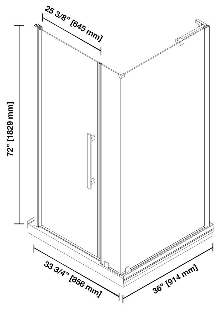 Pasadena 36"Wx36"Dx74 3/4"H Corner Pivot Shower Kit Gold Base
