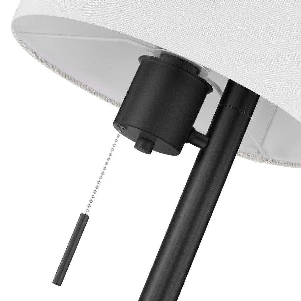 23-in Black Modern Table Lamp With USB Port and White Linen Shade